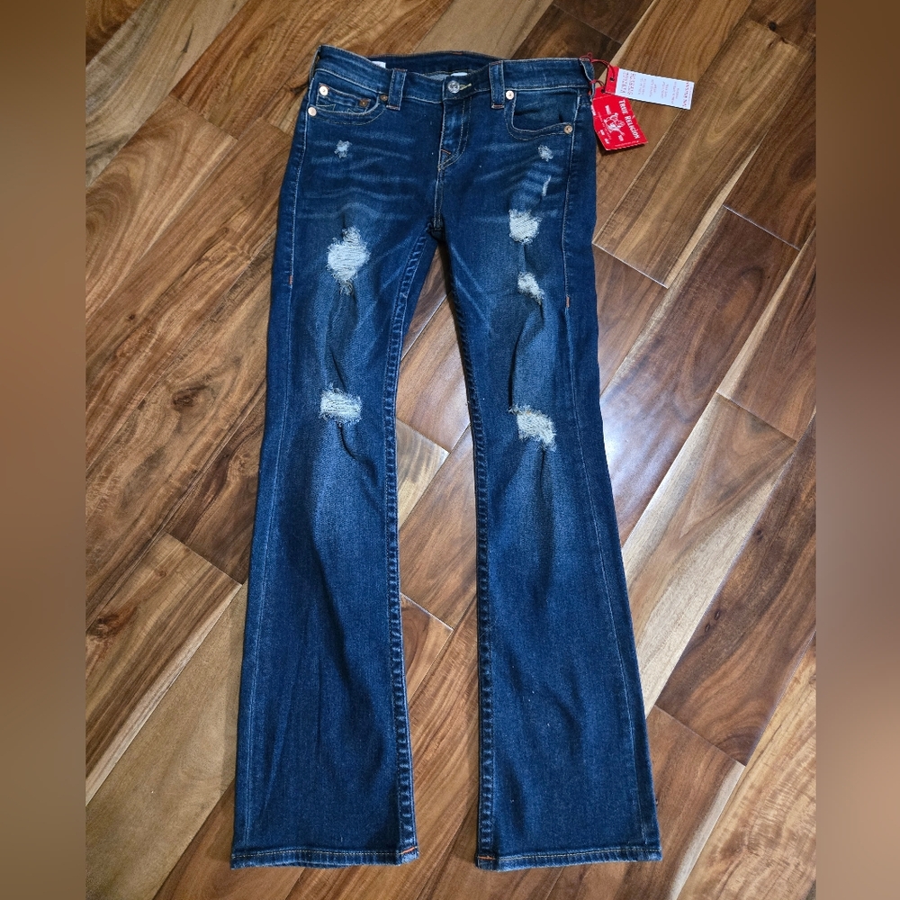 True Religion Womens Distressed Mid Rise BECCA Bootcut Jeans 31